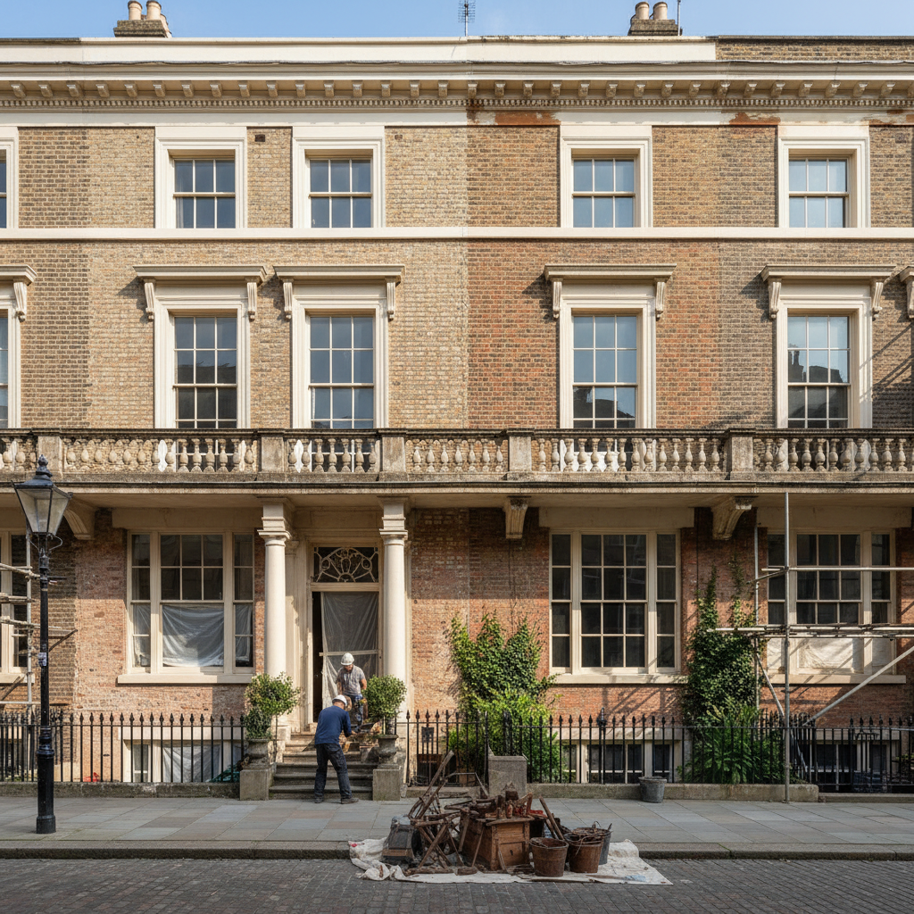Stripped and repainted timber sash windows on a period Victorian property in East London