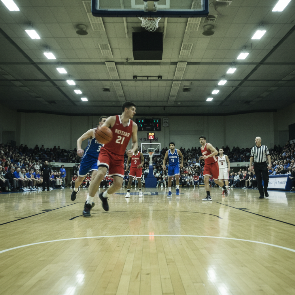 Raw ungraded basketball game footage with flat color and shaky framing