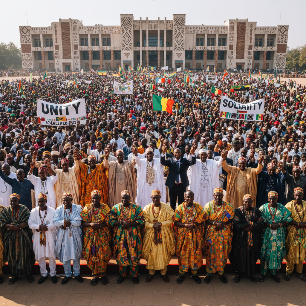 Community event in Cameroon, people gathered together, celebration and solidarity