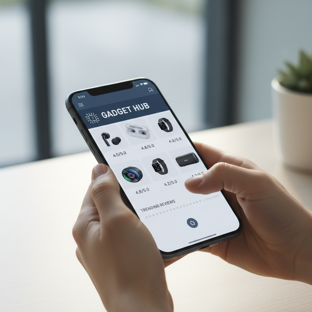 Smartphone product review setup with clean background, tech content