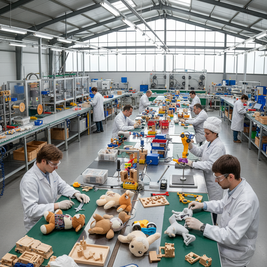 Chinese factory production line with workers manufacturing products for export