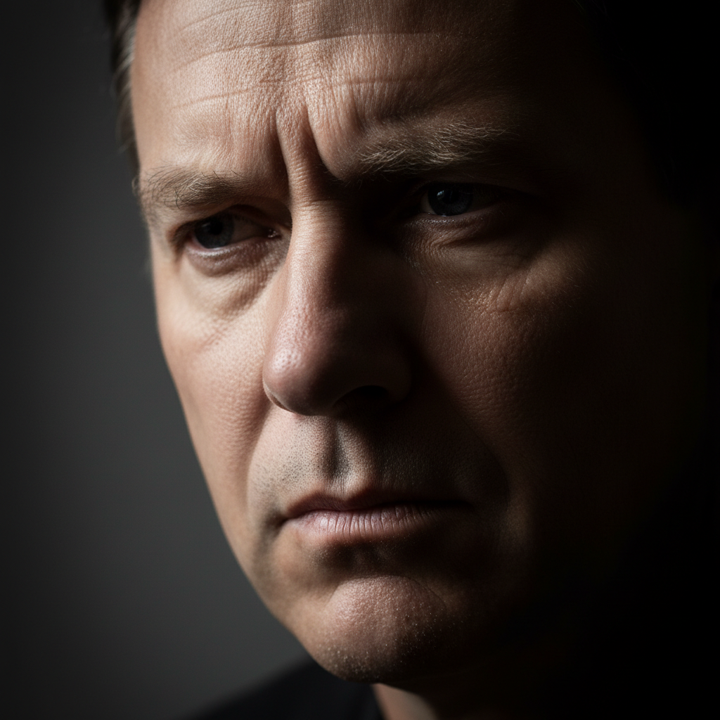 James Whitfield, lead director, artistic portrait with dramatic chiaroscuro lighting and dark atmospheric background