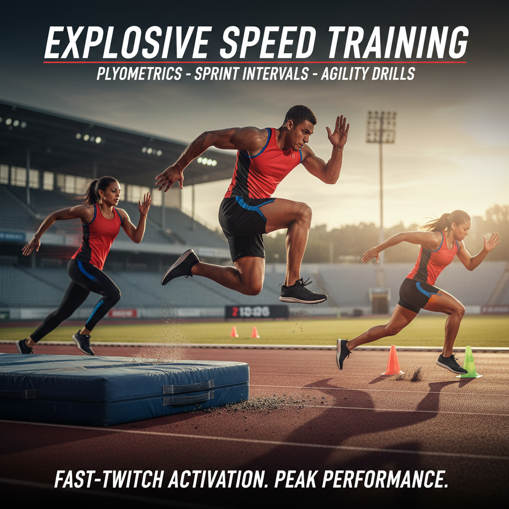 Athletes performing agility drills, sport-specific training, explosive movement