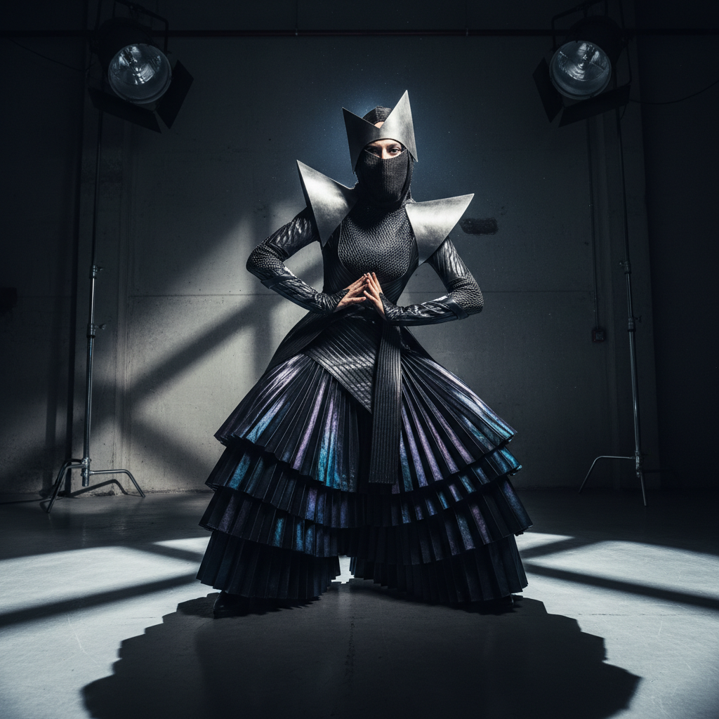 High fashion editorial photography with dramatic shadows and bold geometric compositions