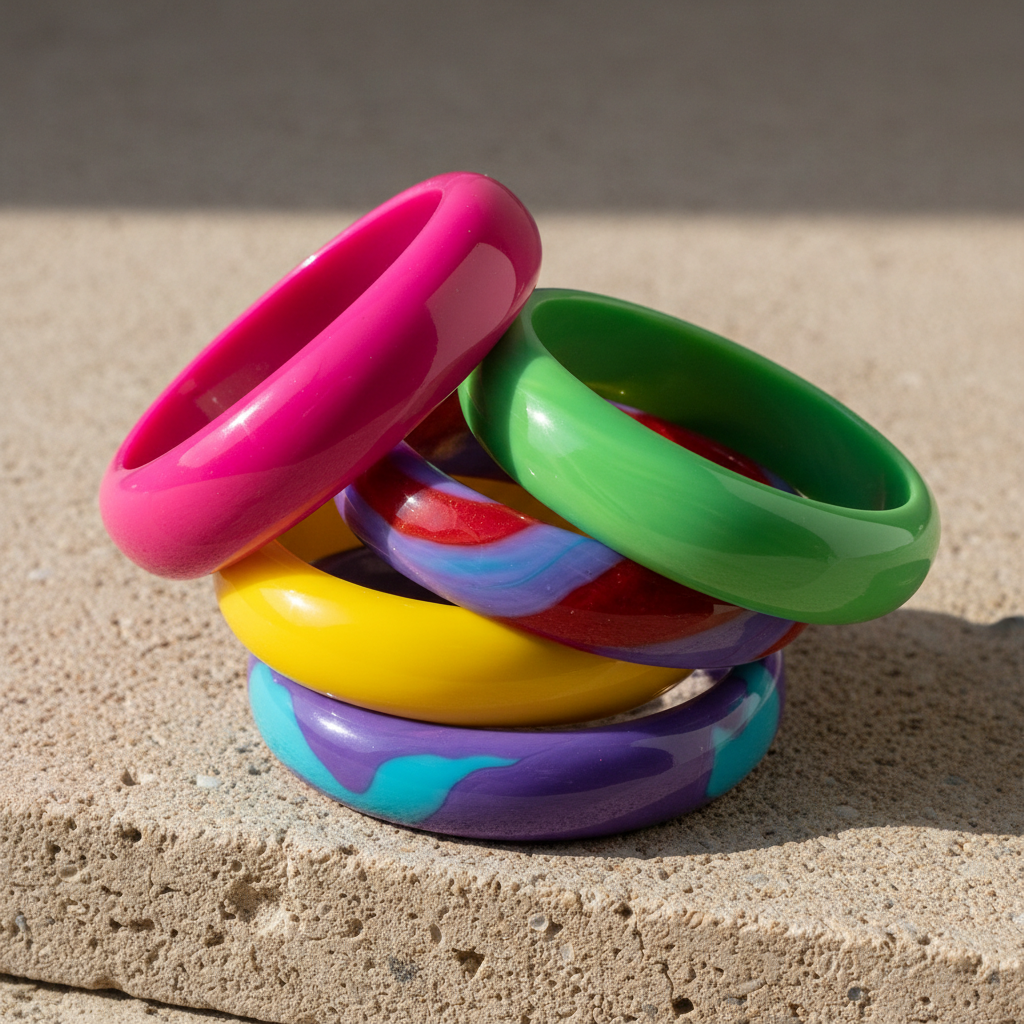Colorful chunky resin bangle bracelets stacked together