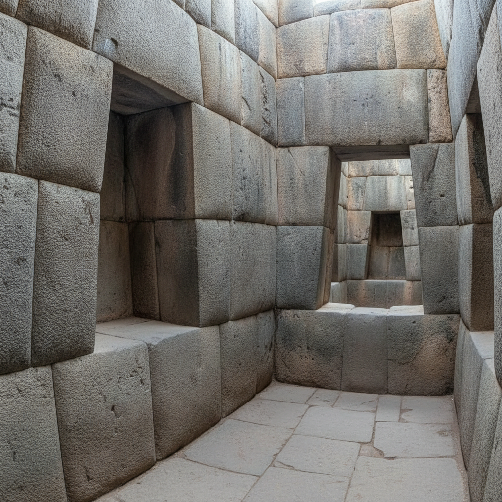 Interior de piedra inca del Cuarto del Rescate con nichos trapezoidales en Cajamarca