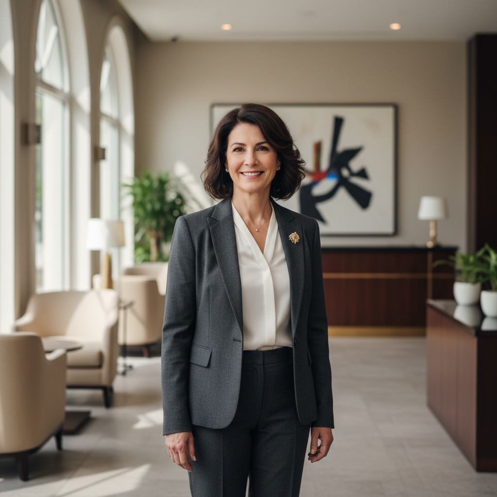Margaux Delacroix, General Manager at Palomar Hotel Group, smiling in hotel lobby