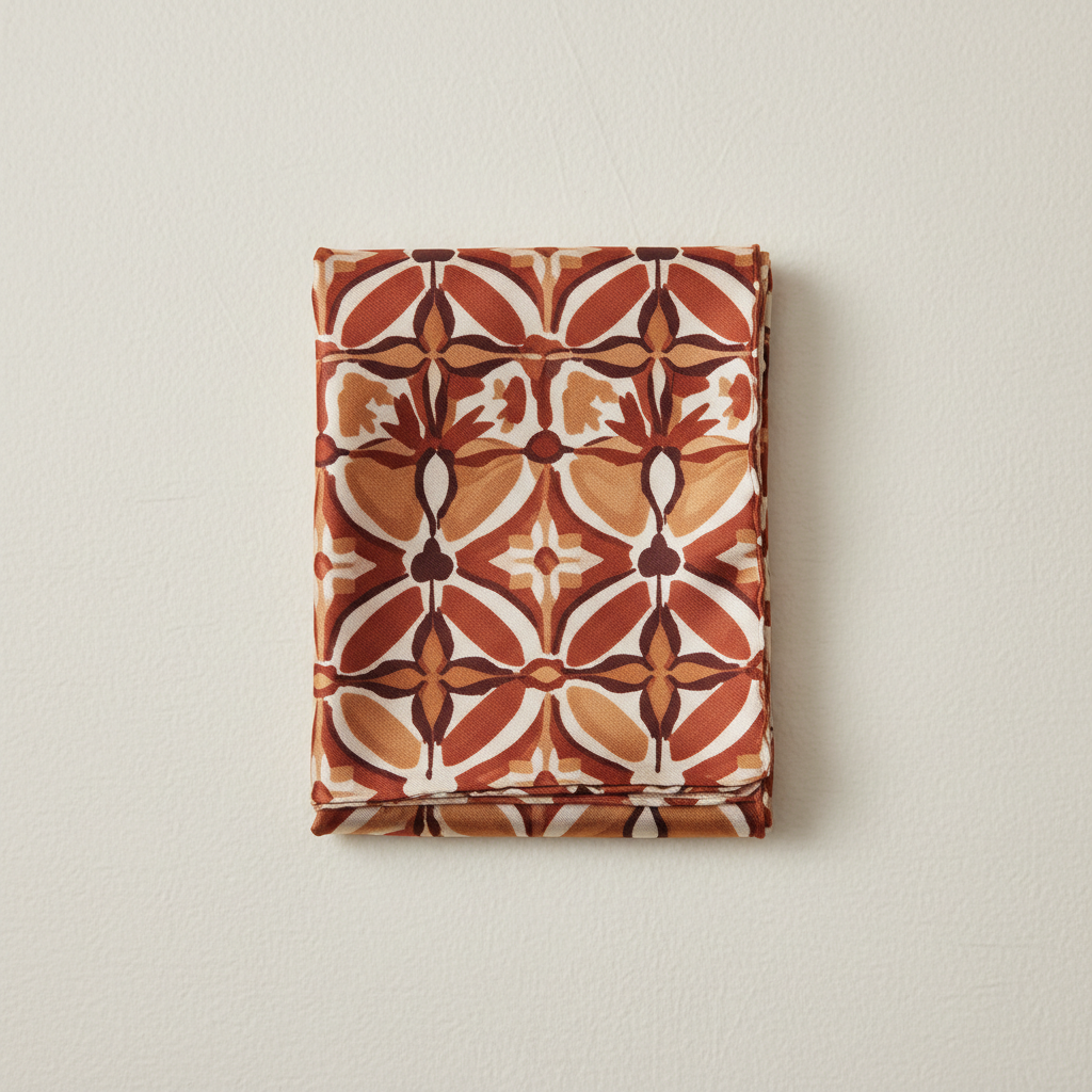 Lenço de seda estampado floral 90x90cm dobrado com elegância, acessório feminino versátil