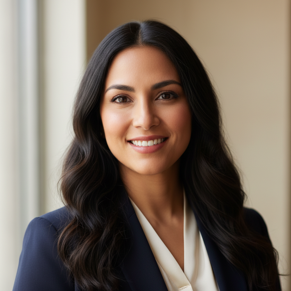 Elena Rodriguez, professional Latina woman with confident expression