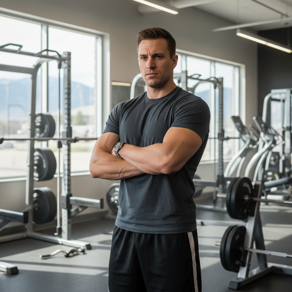 Blurred gym background behind pulled quote
