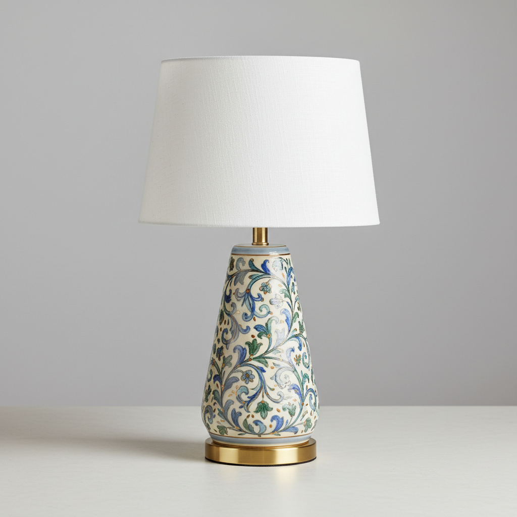 Brass table lamp with white ceramic base