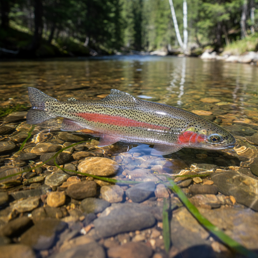 Rainbow trout with vivid colors caught on dry fly
