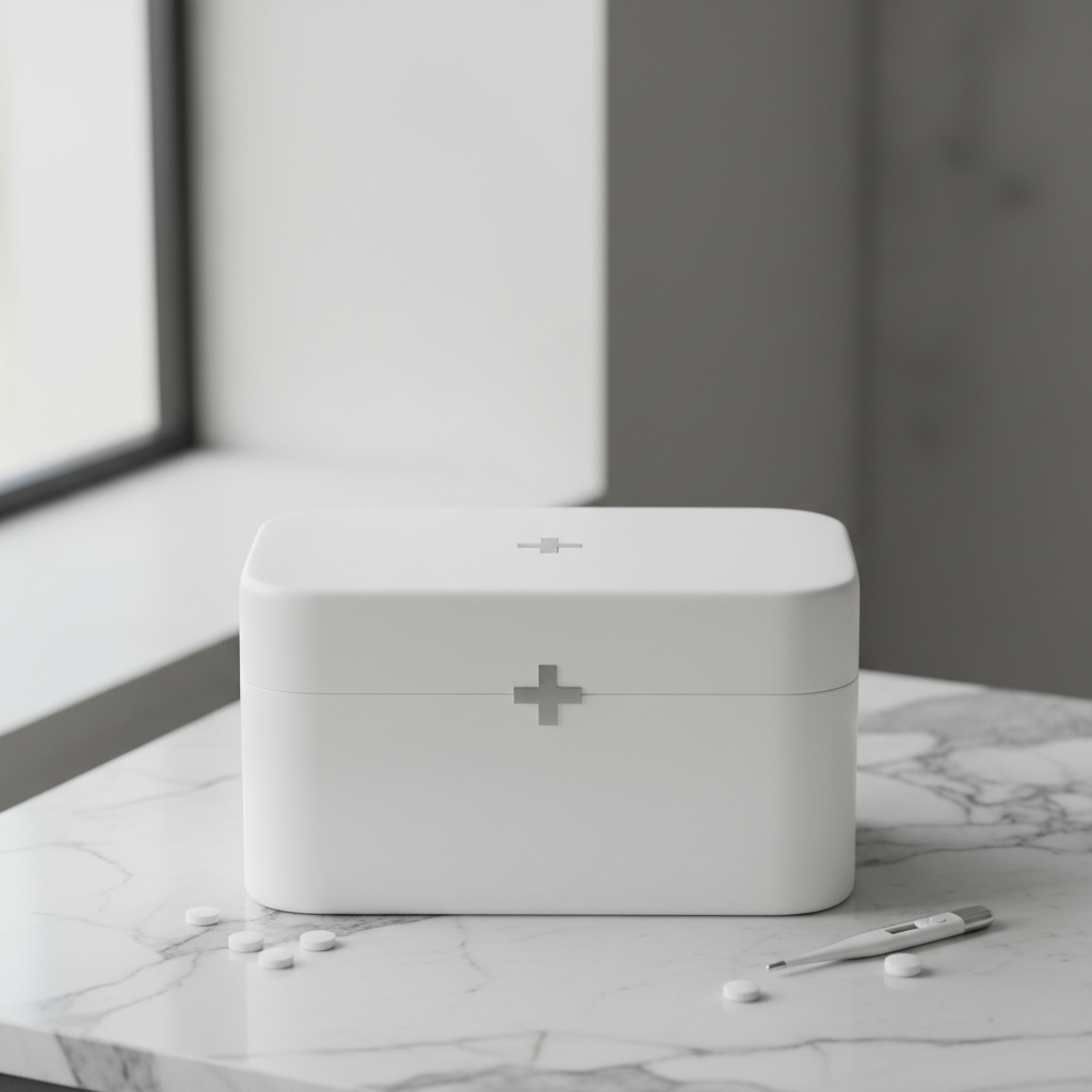 Product on white marble countertop with soft studio lighting