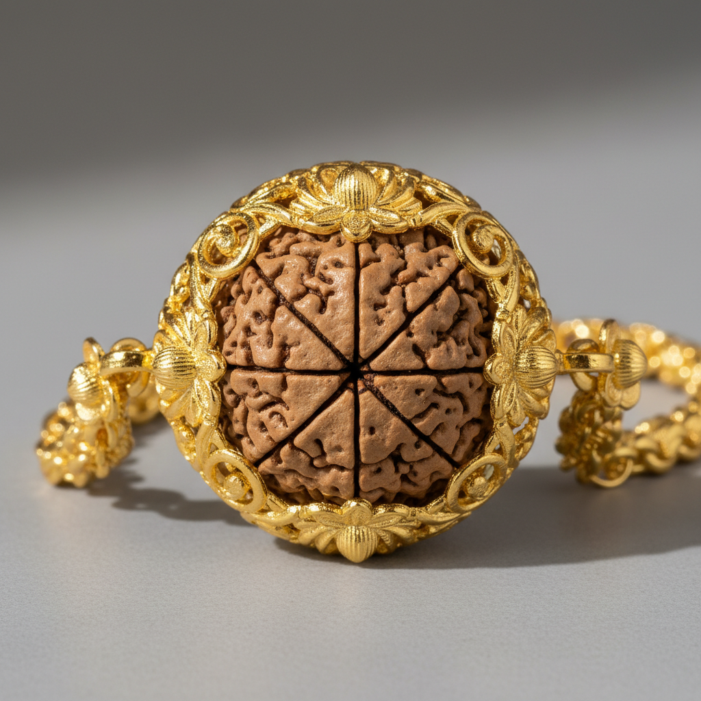 Rare fourteen-faced rudraksha bead in gold casing with certificate