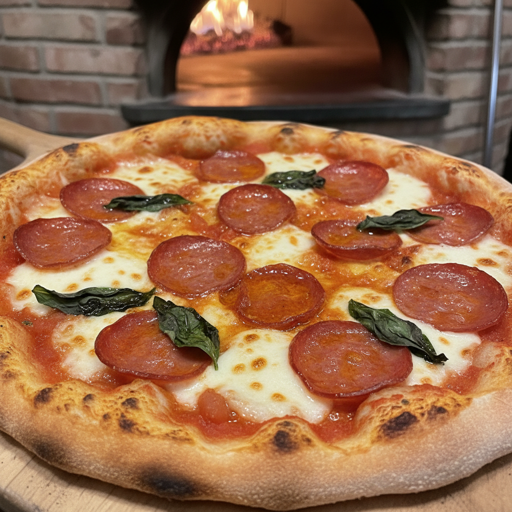 Tony Pepperoni pizza with tomato sauce sausage and mozzarella