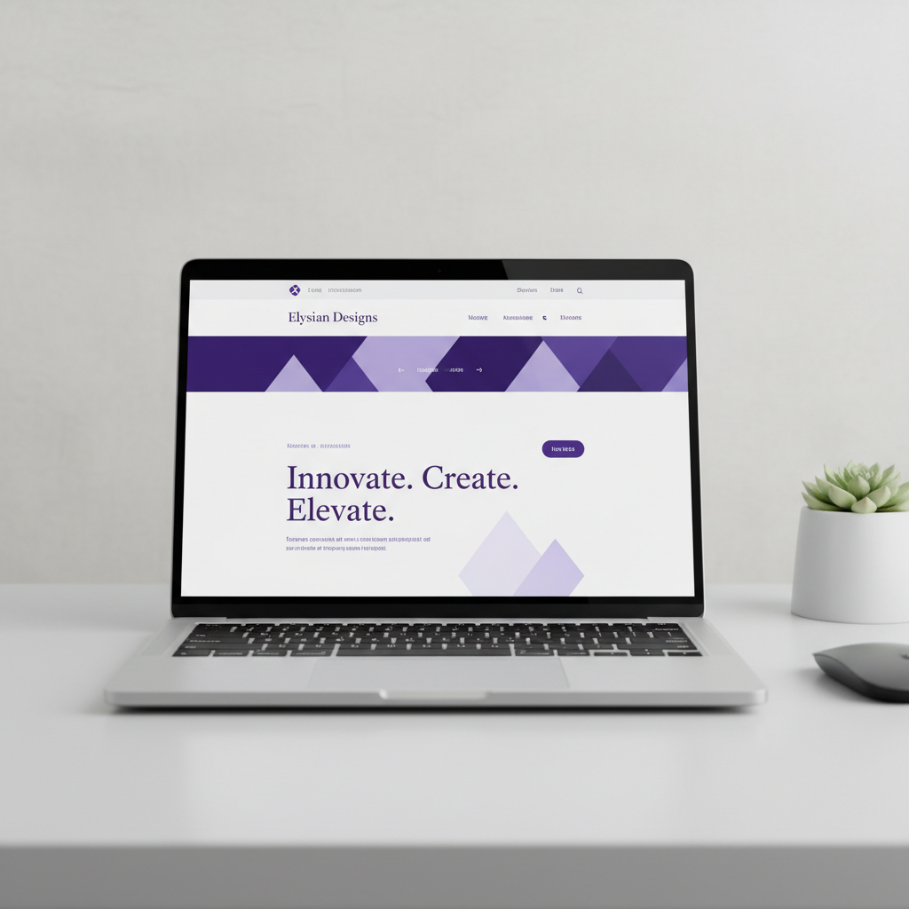 Modern corporate website design displayed on a laptop screen with clean typography and olive green accents