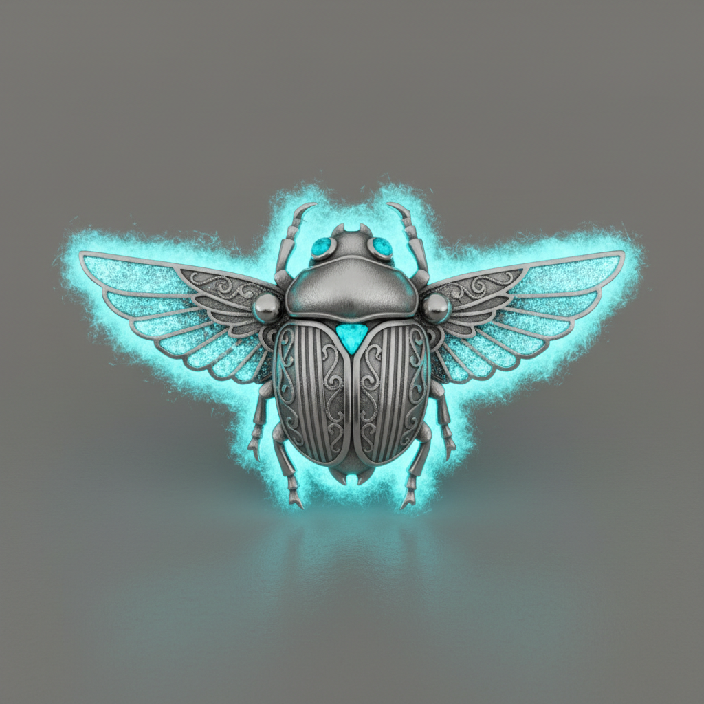 Jewelry product pin with cyan glow effect and perfectly masked image