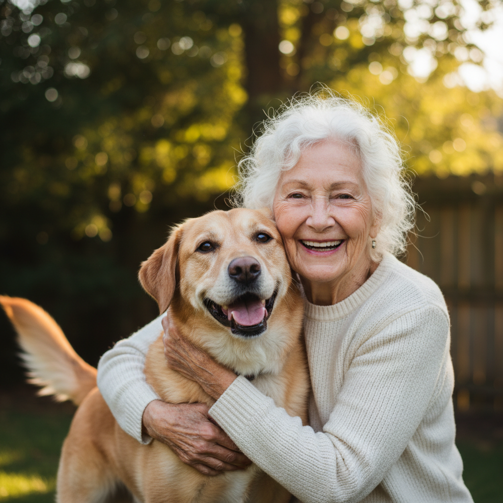 Linda Marchand, longtime customer, with her senior Lab mix Pepper