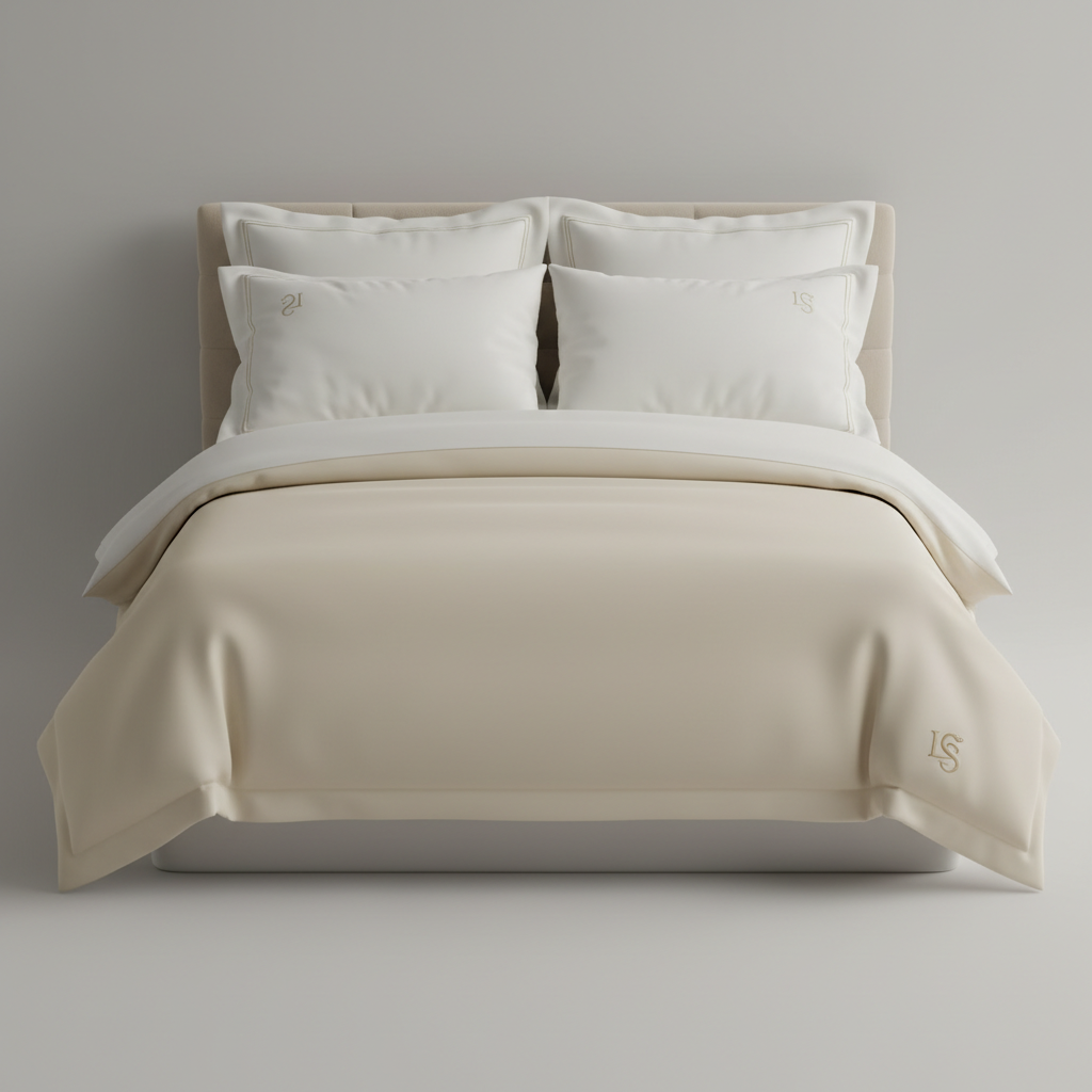 Роскошное постельное бельё LuxSarpa — белые подушки и одеяло в кремовых тонах