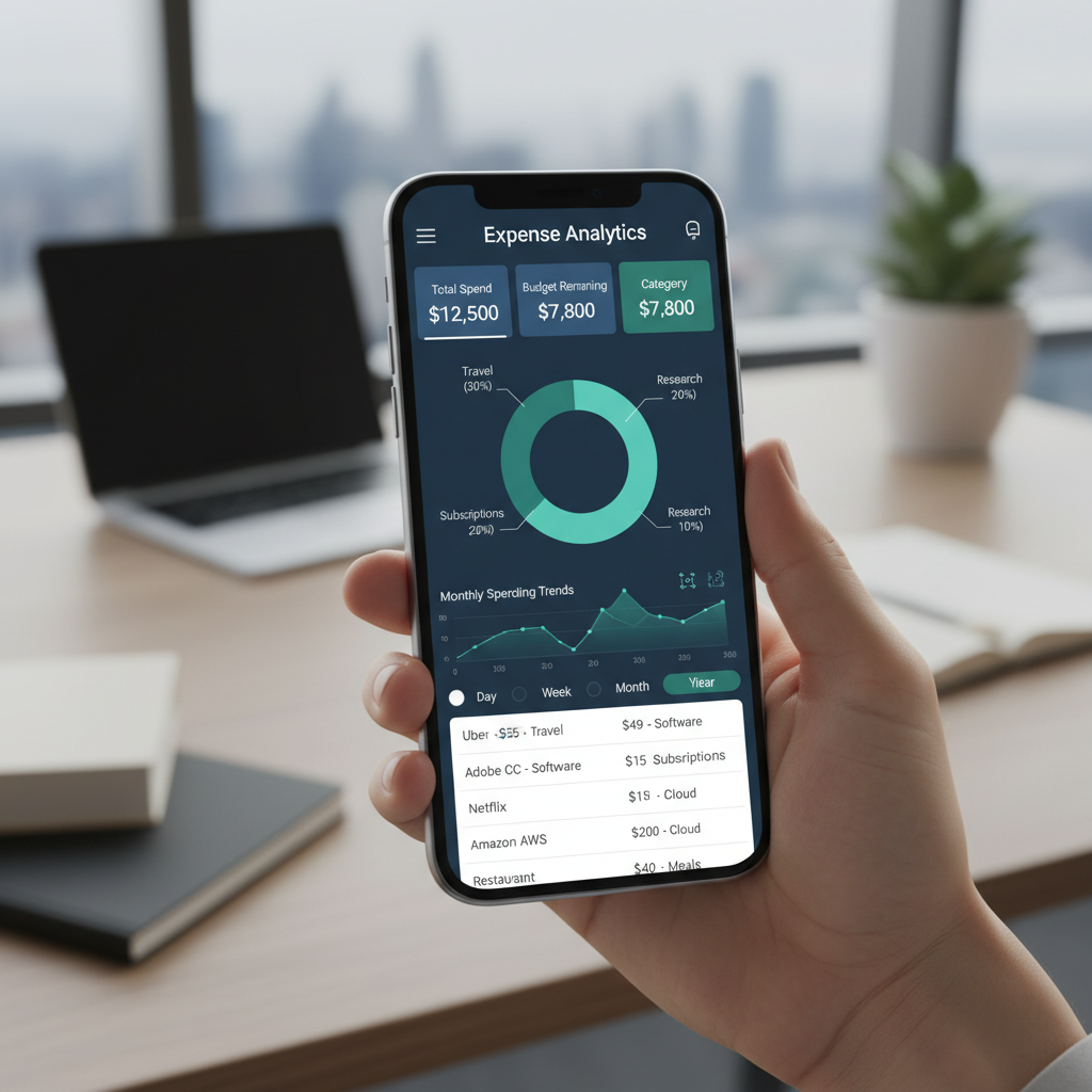 Professional viewing expense analytics dashboard on mobile device