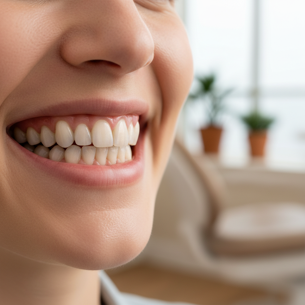 Young Indian woman with wavy hair smiling confidently showing perfect teeth