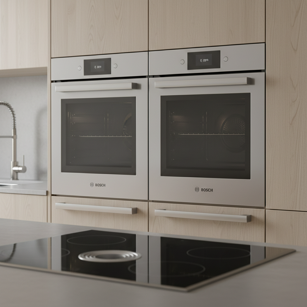 Beautiful custom fitted kitchen with modern wooden cabinets and built-in cupboards