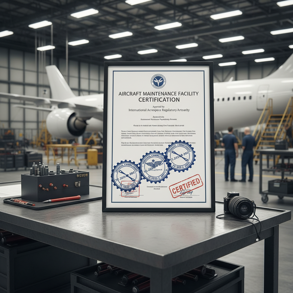 Aircraft maintenance facility certification with technical compliance stamps