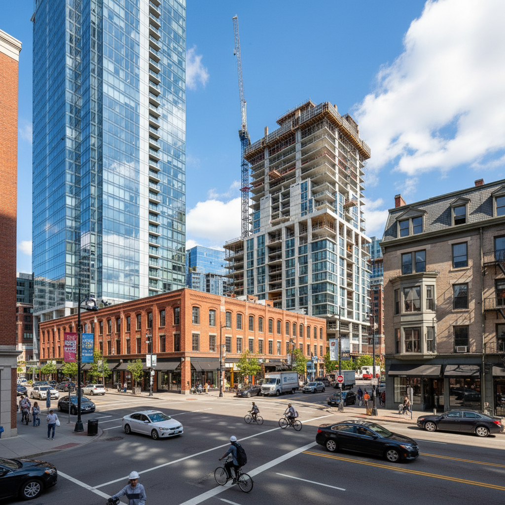 South Boston commercial district with new construction and renovated buildings alongside established properties