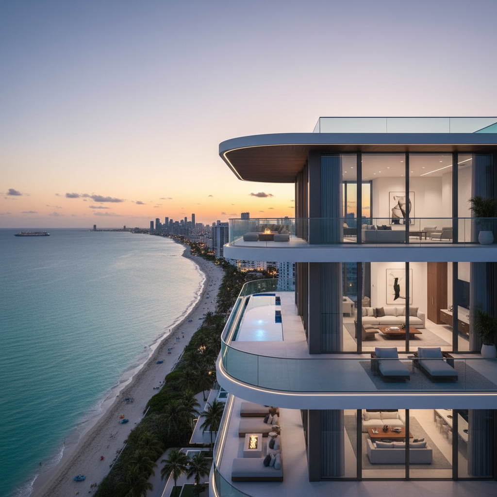 Fort Lauderdale luxury penthouse with intracoastal waterway views, modern interior, and private terrace