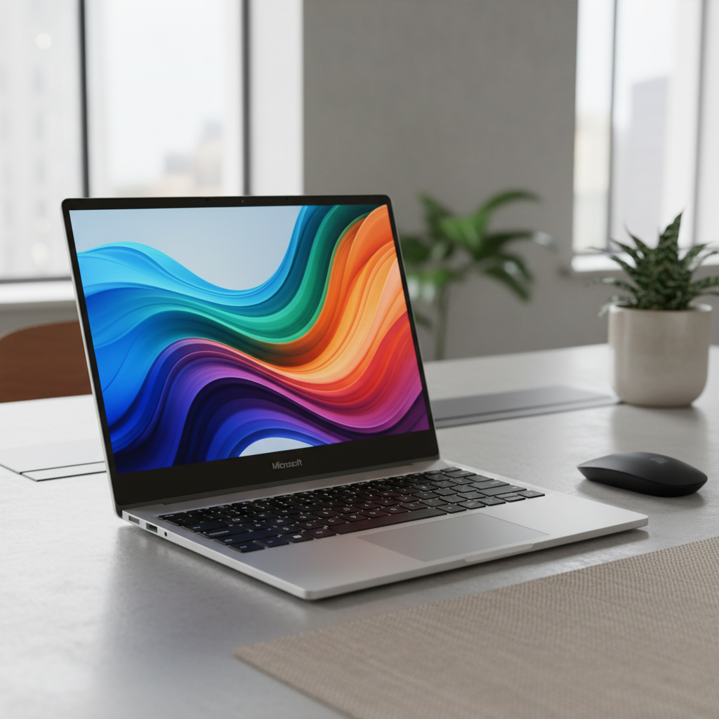 Microsoft Surface Laptop 5 platinum slim laptop open on desk