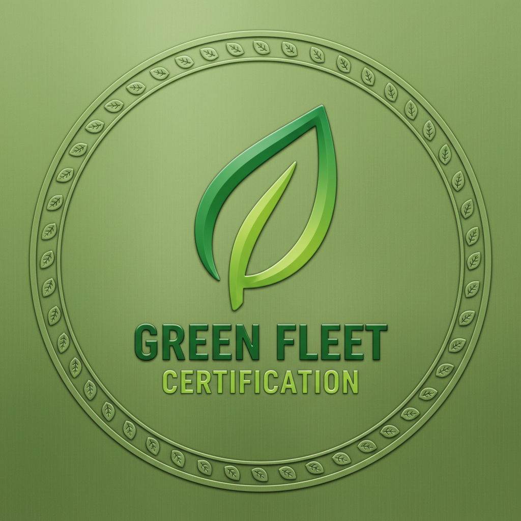 Green certification badge with leaf symbol representing environmental commitment