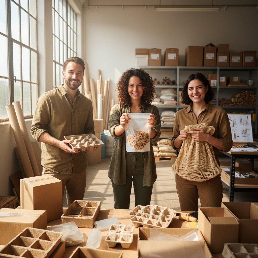 Eco-friendly sustainable products made from natural materials in an Indian green factory