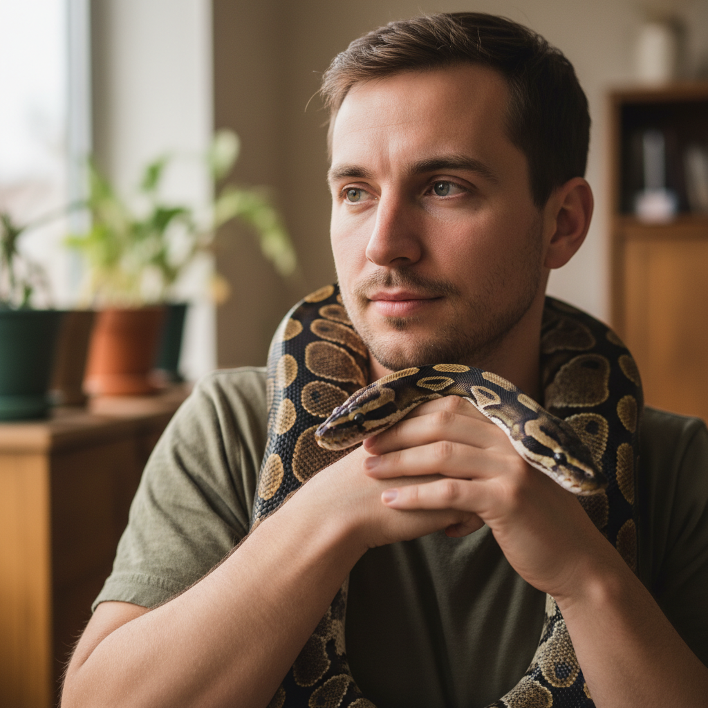 Portrait of Devon Hartley, ball python keeper
