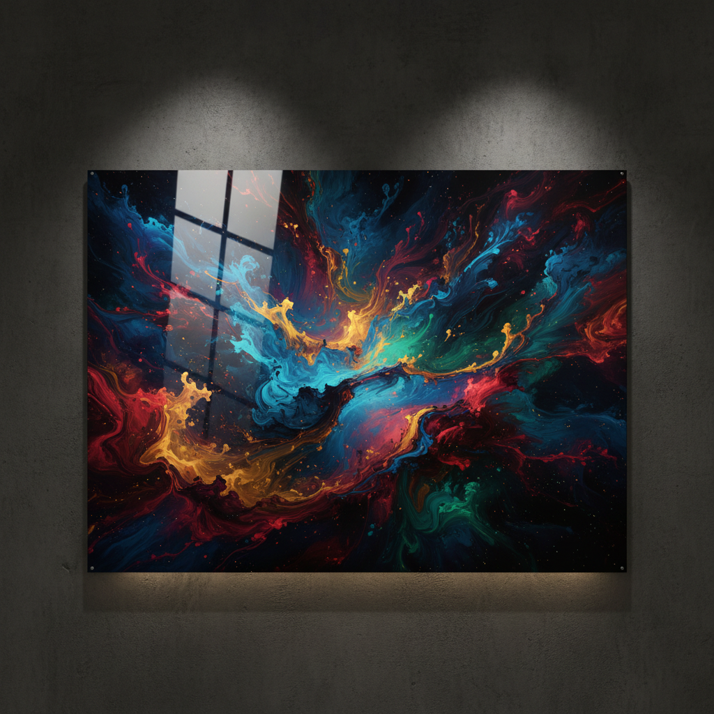 Dark cosmic digital artwork with swirling void patterns and faint gold star clusters, deep space atmosphere