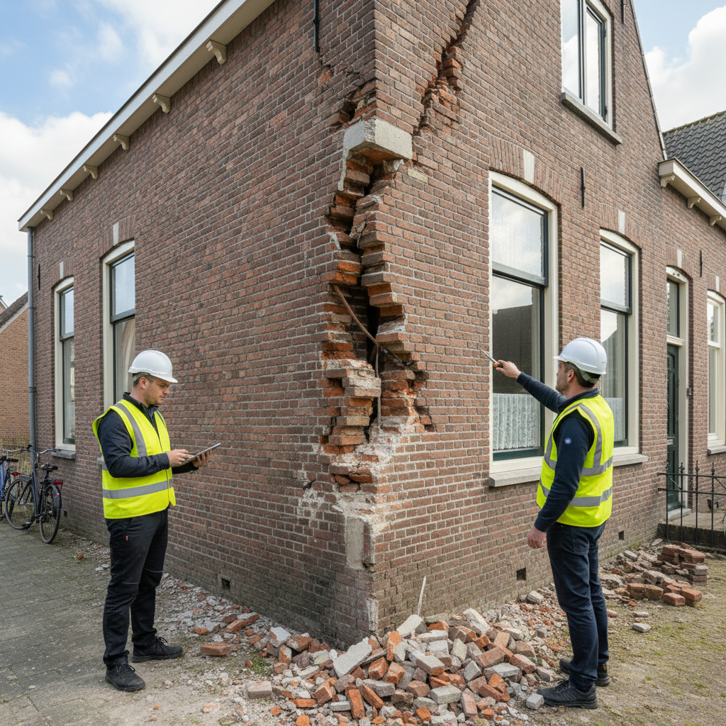Bouwkundige inspectie van aardbevingsschade aan een woning in Groningen