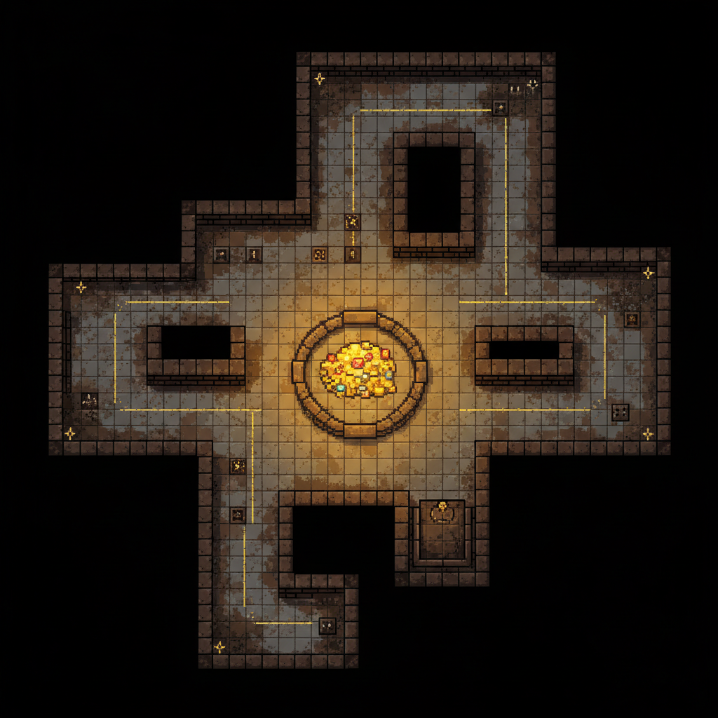 Pixel art dungeon RPG game showing colorful retro-style underground cavern with glowing crystals