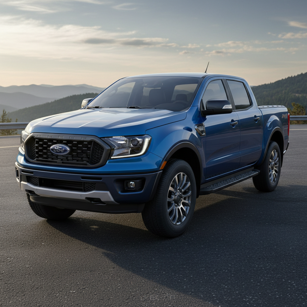 Blue Ford Ranger bakkie on off-road terrain