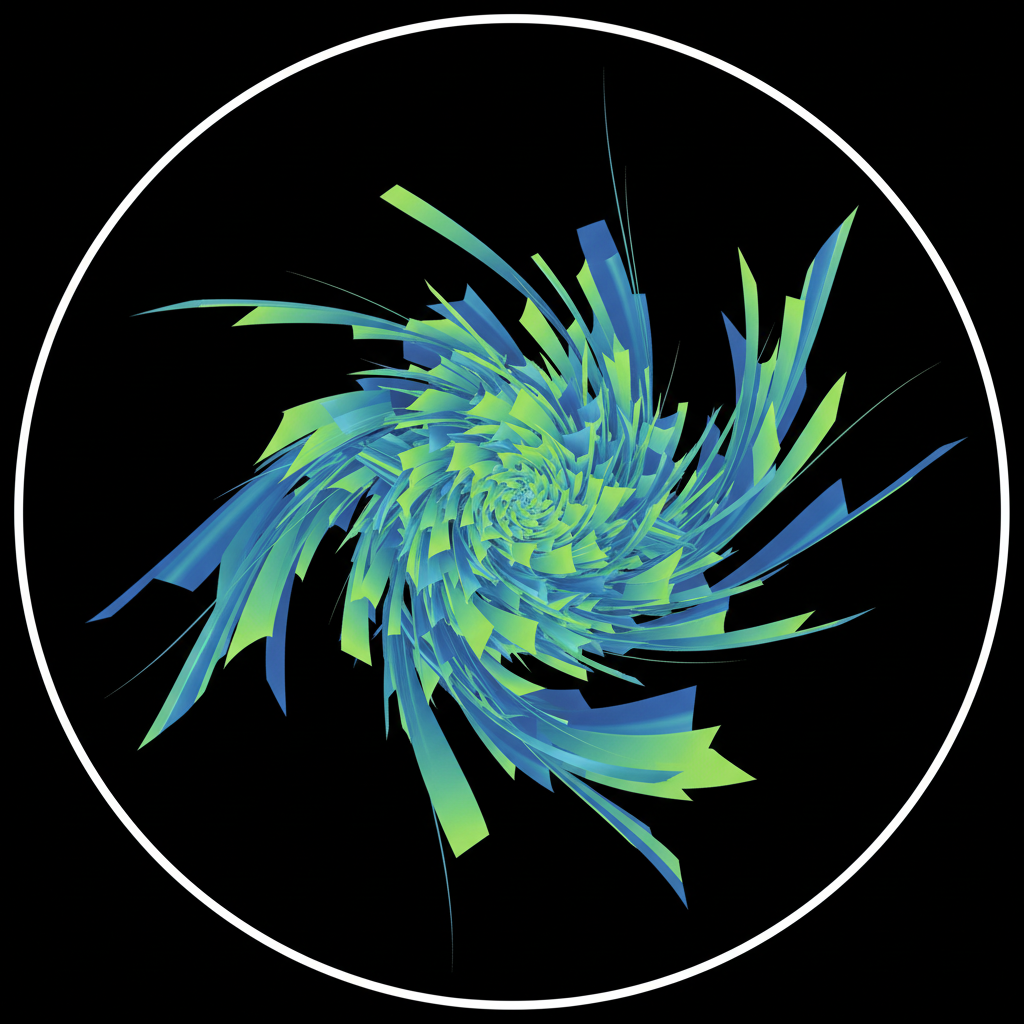 Abstract digital projection art with electric blue and green colors