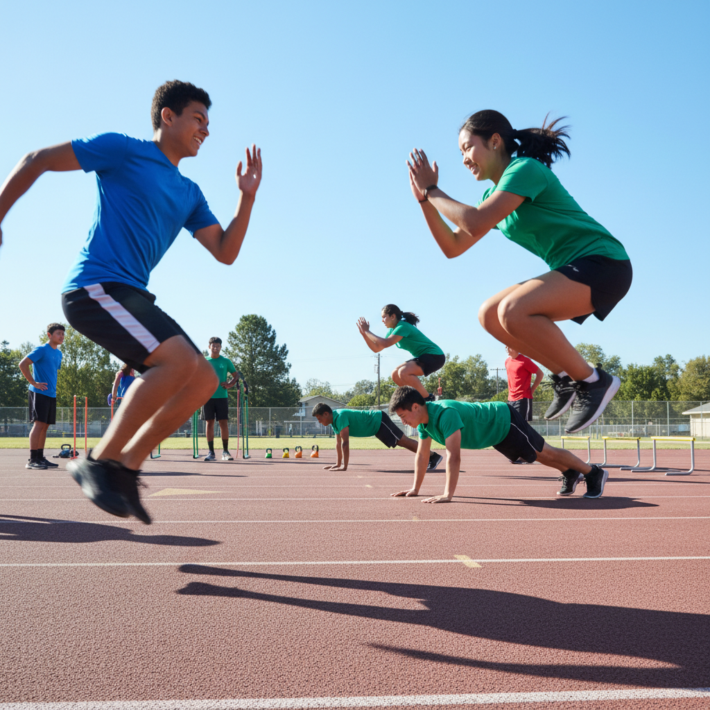 High school students doing fitness training