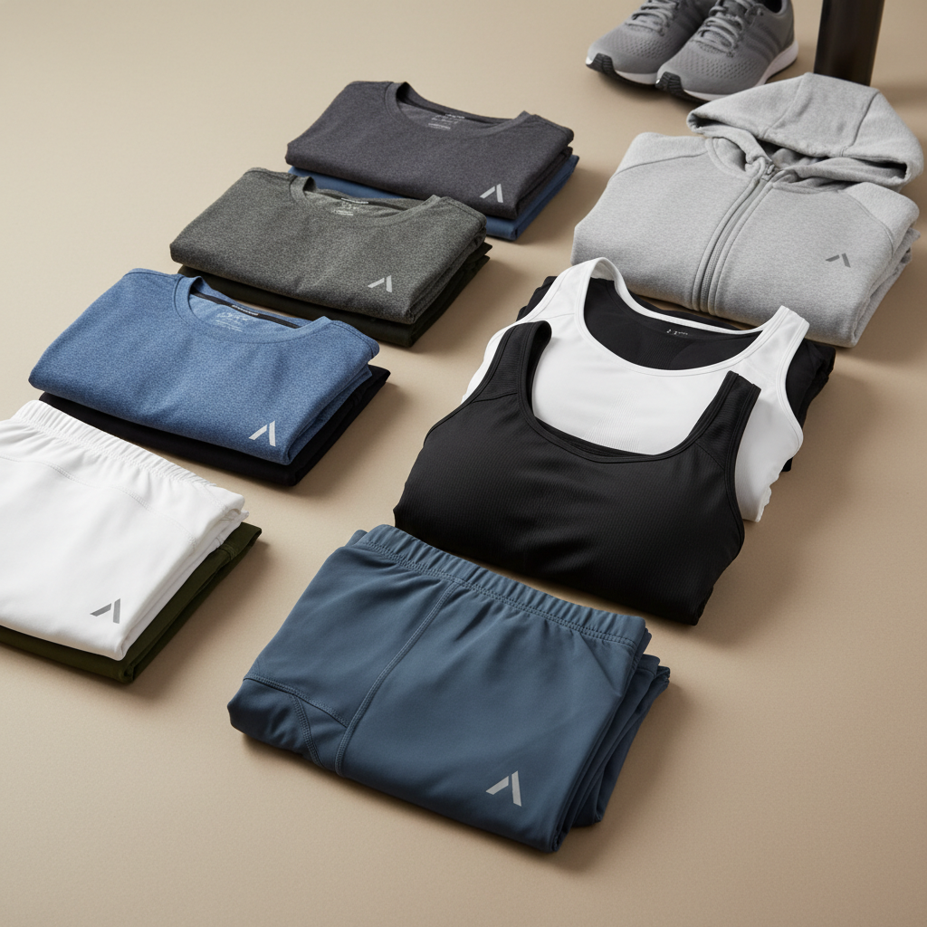 Athletic wear and gym clothes folded separately