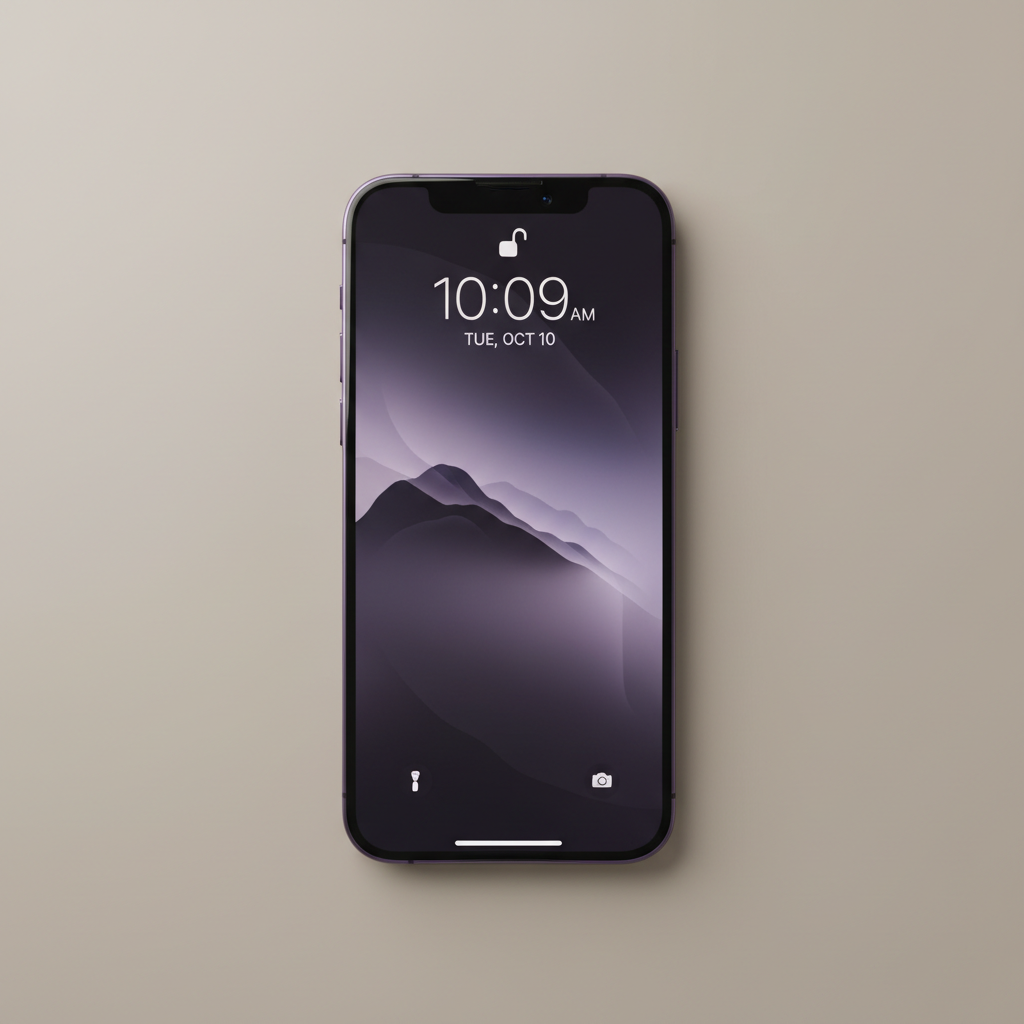 iPhone 14 Pro in deep purple color on white background