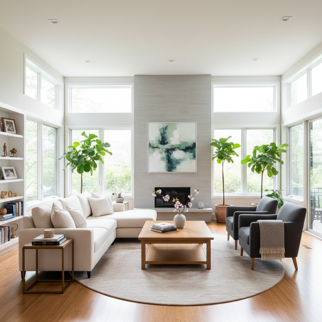 Luxury home living room with pristine cleaning - residential cleaning services