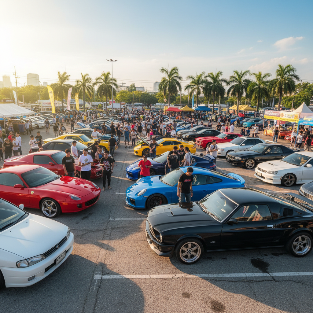 Cars and Coffee automotive meet, enthusiast gathering, daylight photography Thailand