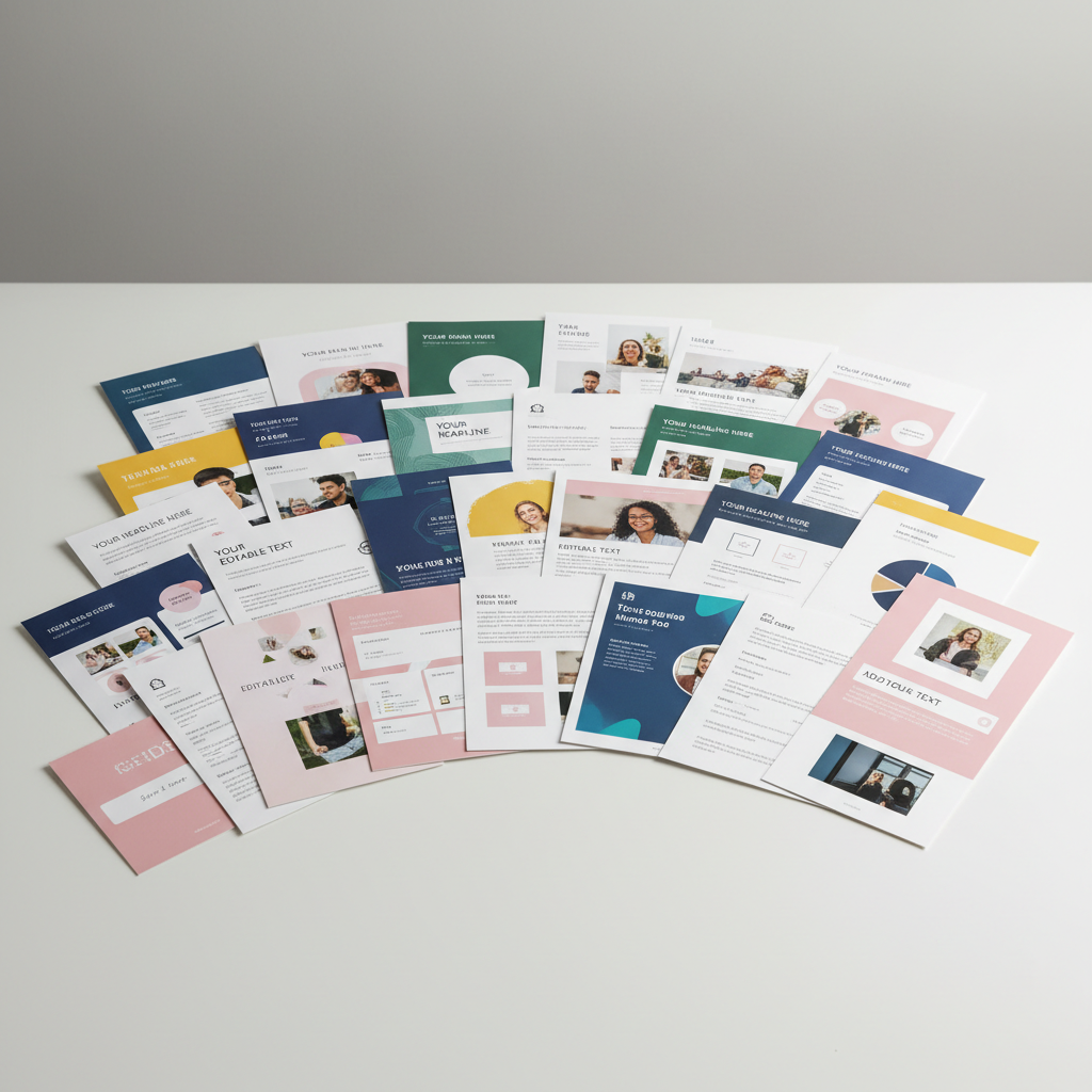 Social media graphics and colorful post templates on vibrant background