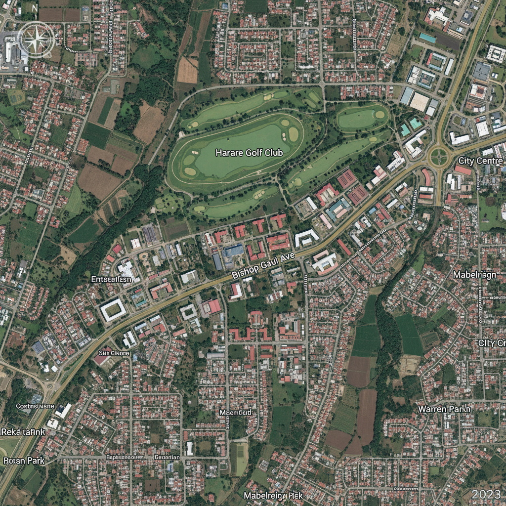 Map area showing the Harare city area near Bishop Gaul Avenue, Zimbabwe