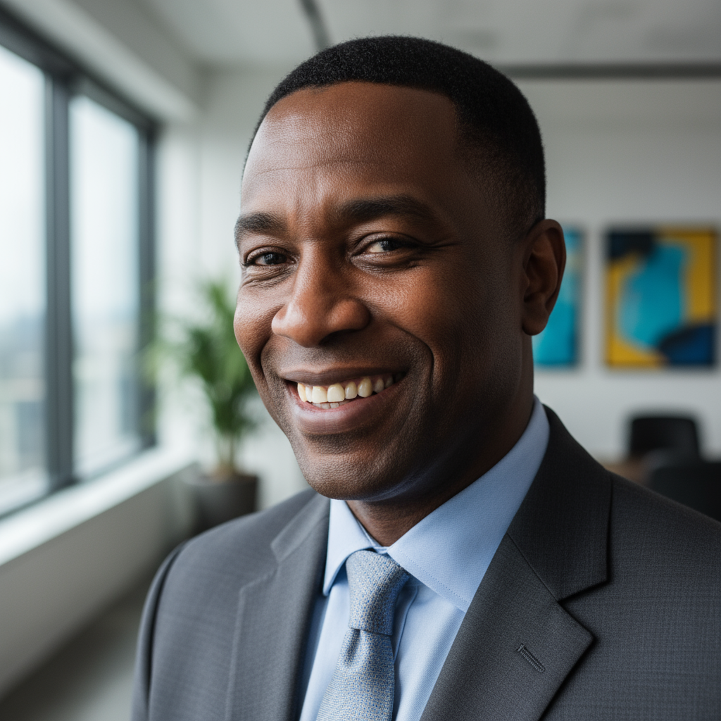 South African man, professional attire, confident smile
