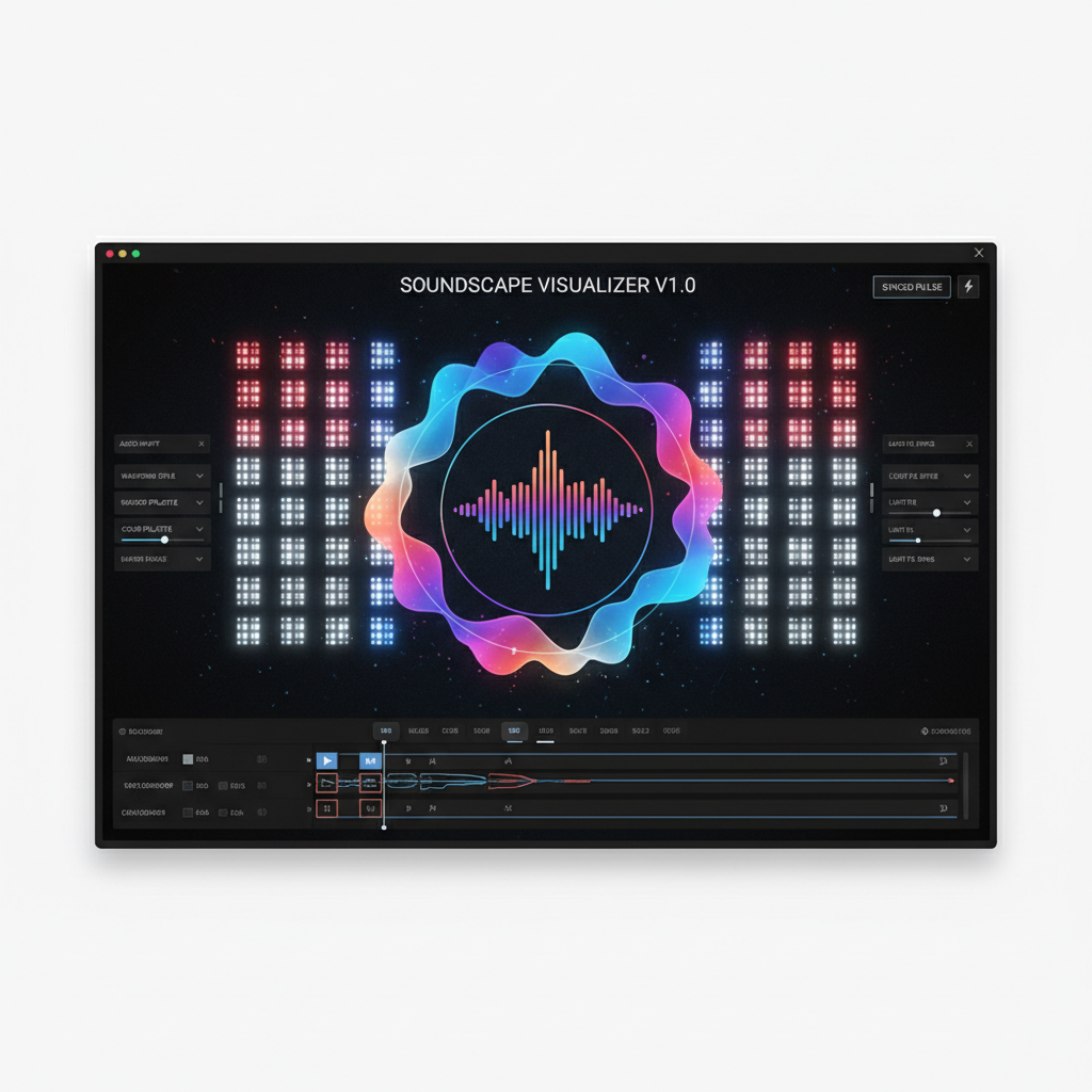 Colorful music visualizer with glowing sound waves on dark background
