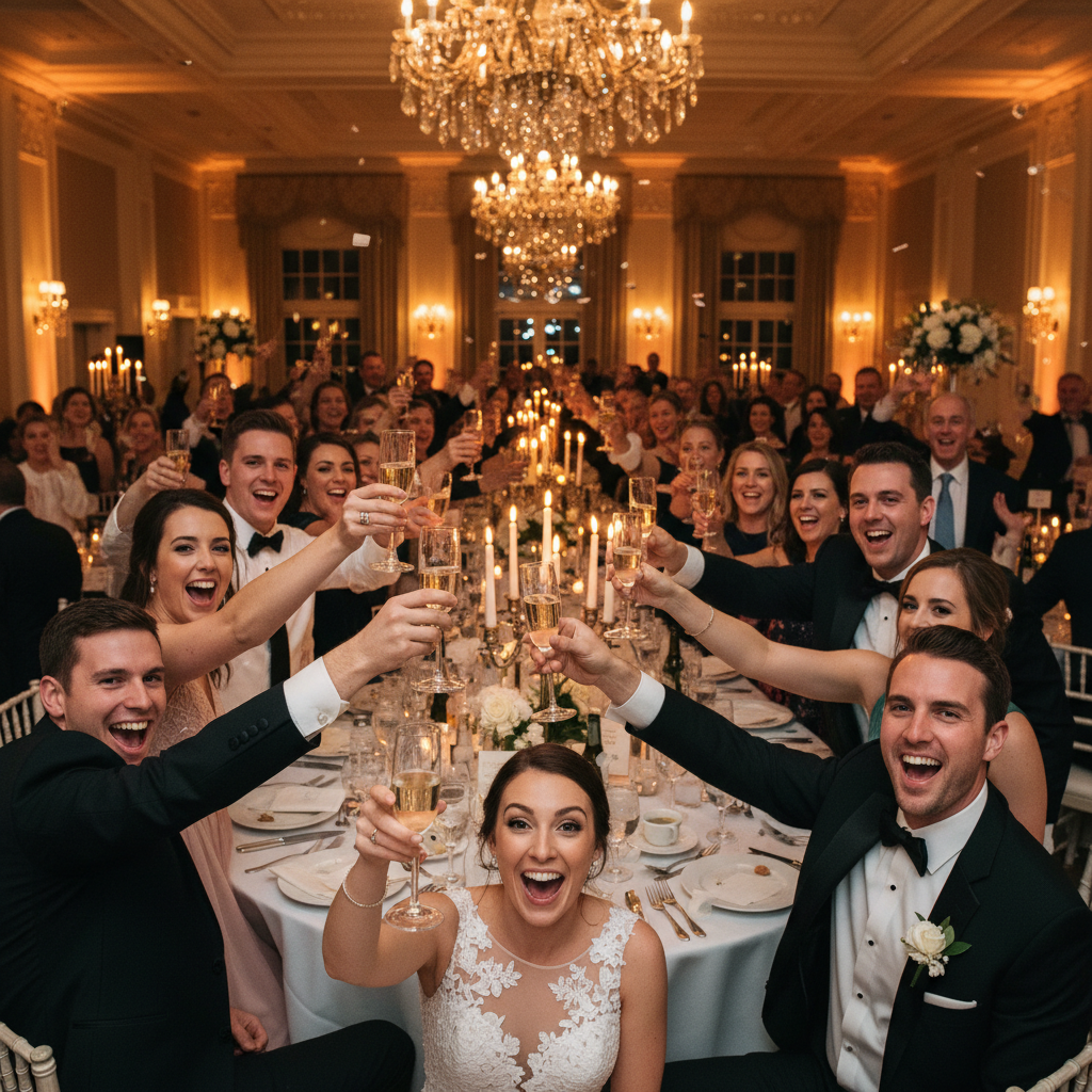 Toasts being raised at reception dinner