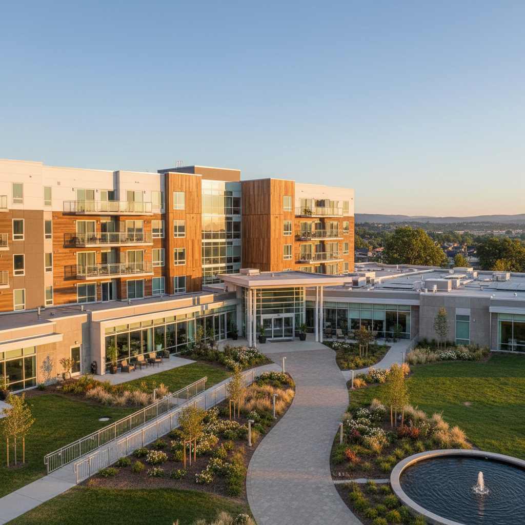 Modern senior living facility exterior architecture