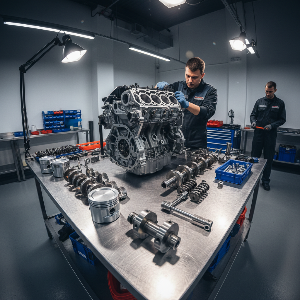 Mecánico revisando motor de automóvil en taller profesional